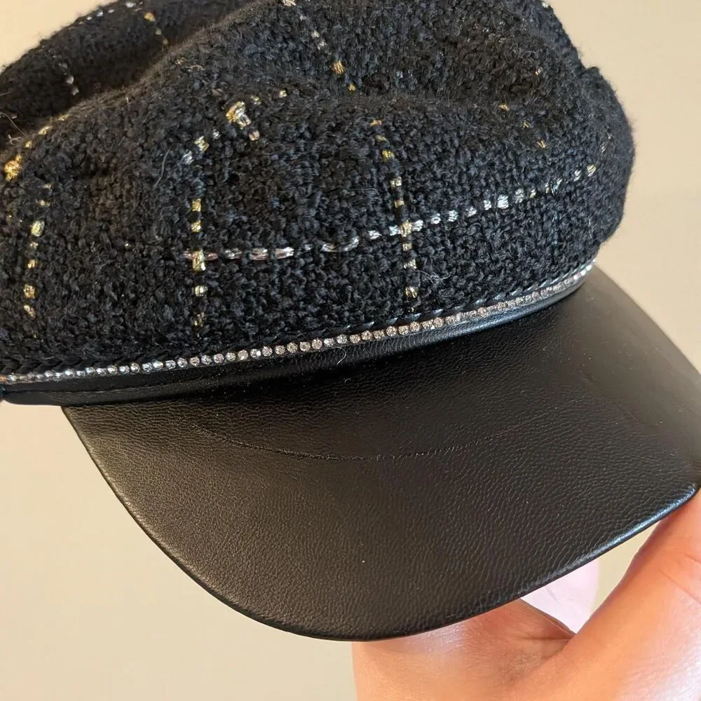 Downtown Girl Juicy Couture Black Beret With Gold Accents Silver Gold Threading